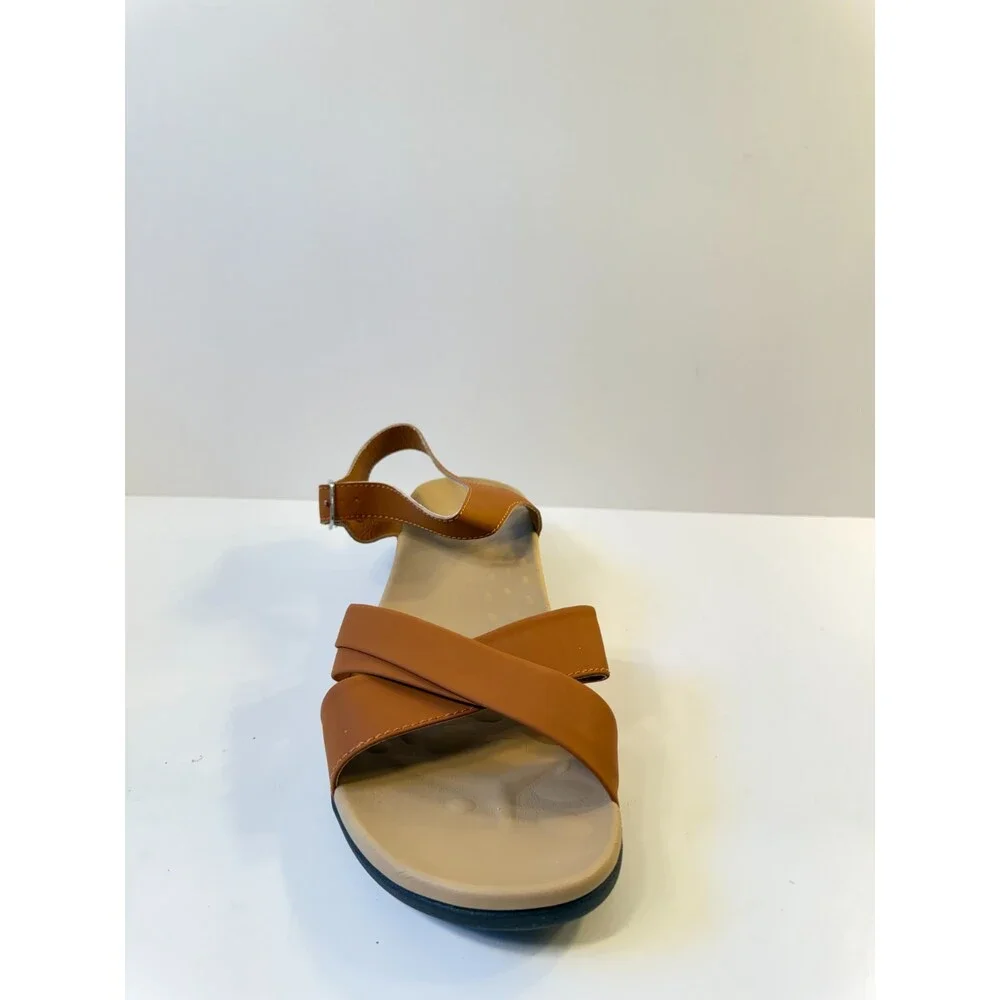 Utenag Womens Sandals Comfortable Walking Flats Brown Leather US 10 EU 41